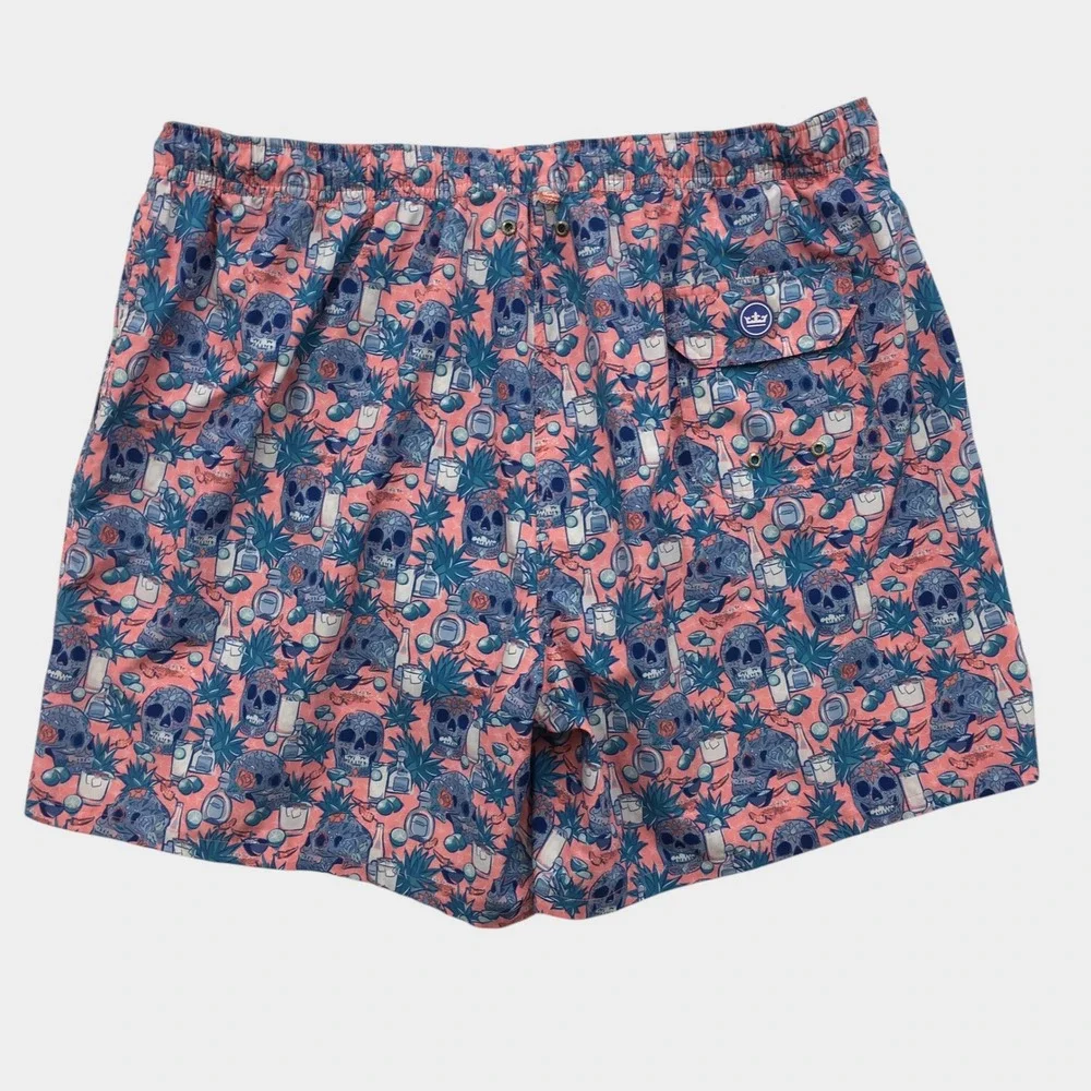 Peter Millar Mens XXL Pink Blue Sugar Skull Tequila Swim Trunks Board Shorts